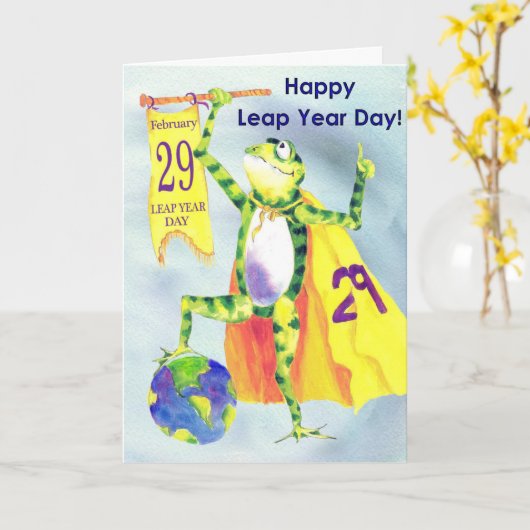 Happy Leap Year Day Kaart Frog (Gele Bloem)
