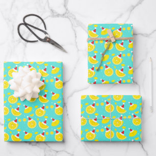 Happy Lemons Santa Hats Patroon Inpakpapier Vel
