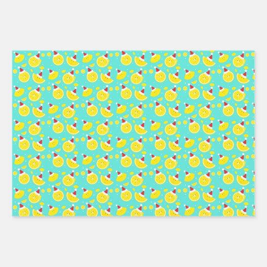 Happy Lemons Santa Hats Pattern Kerstmis Inpakpapier Vel (Voorkant 3)