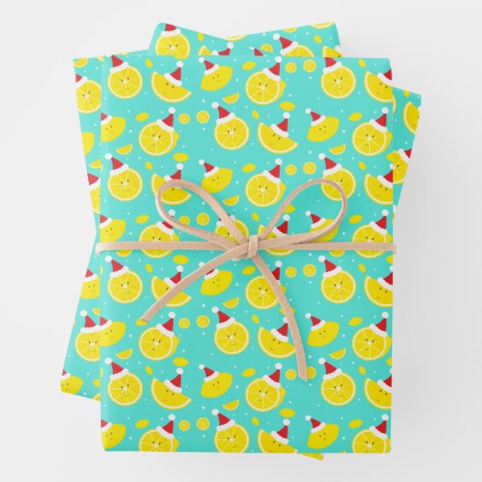 Happy Lemons Santa Hats Pattern Kerstmis Inpakpapier Vel (In situ)