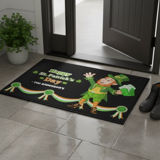 Happy Leprechaun St Patrick's Personalized Doormat Deurmat