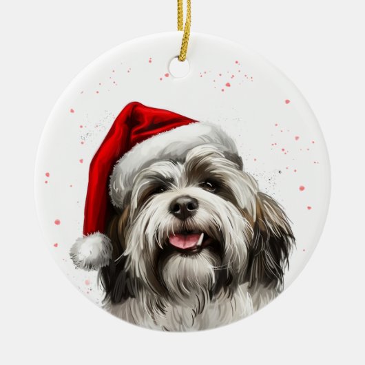 Happy Lhasa Apso Dog Christmas Personalized Keramisch Ornament (Voorkant)