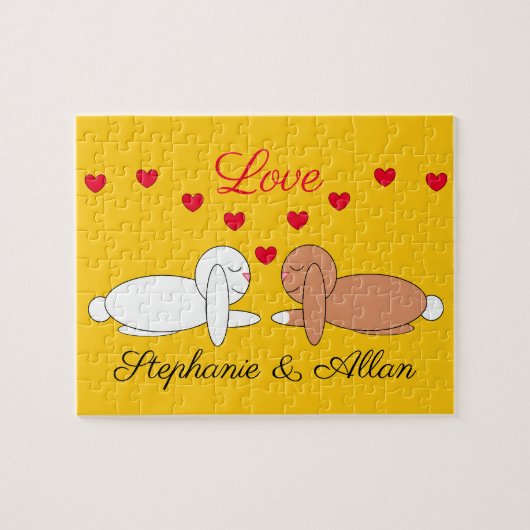 Happy, liefhebbende konijnen legpuzzel (Horizontaal)