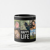 Happy Life Photo Collage Black Custom Coffee Mug (Centre)