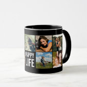 Happy Life Photo Collage Black Custom Coffee Mug (Devant droit)