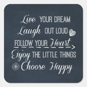 Happy Life Regels Citaten Bevestigingen Vierkante Sticker