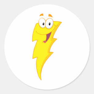 Happy Lightning Mascot Cartoon Karakter Ronde Sticker
