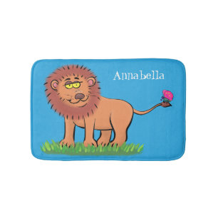 Happy lion met vlinderse cartoon illustratie badmat
