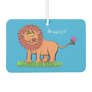 Happy lion met vlinderse cartoon illustratie luchtverfrisser