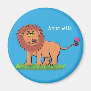 Happy lion met vlinderse cartoon illustratie magneet