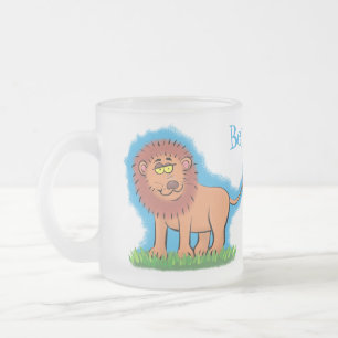 Happy lion met vlinderse cartoon illustratie matglas koffiemok