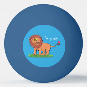 Happy lion met vlinderse cartoon illustratie pingpongballen