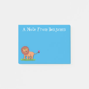 Happy lion met vlinderse cartoon illustratie post-it® notes