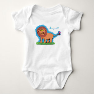 Happy lion met vlinderse cartoon illustratie romper