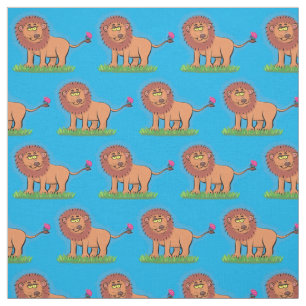 Happy lion met vlinderse cartoon illustratie stof