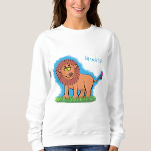 Happy lion met vlinderse cartoon illustratie trui
