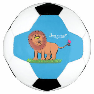 Happy lion met vlinderse cartoon illustratie voetbal