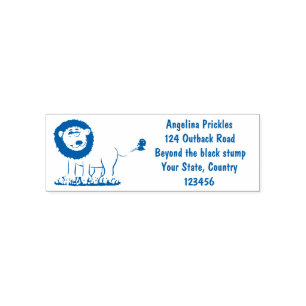 Happy lion met vlinderse cartoon illustratie zelfinktende stempel