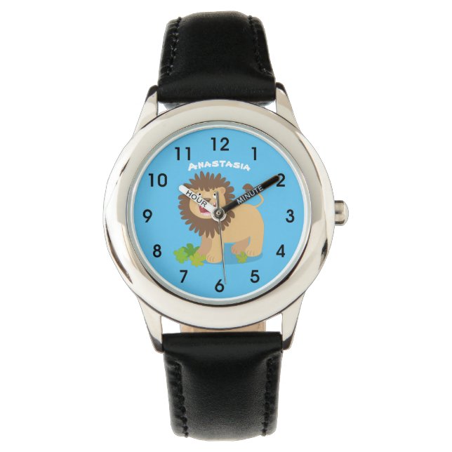 Happy lion Roaring cartoon illustratie Horloge (Voorkant)