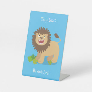 Happy lion Roaring cartoon illustratie Reclamebord Met Voetstuk