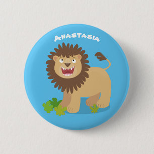 Happy lion Roaring cartoon illustratie Ronde Button 5,7 Cm