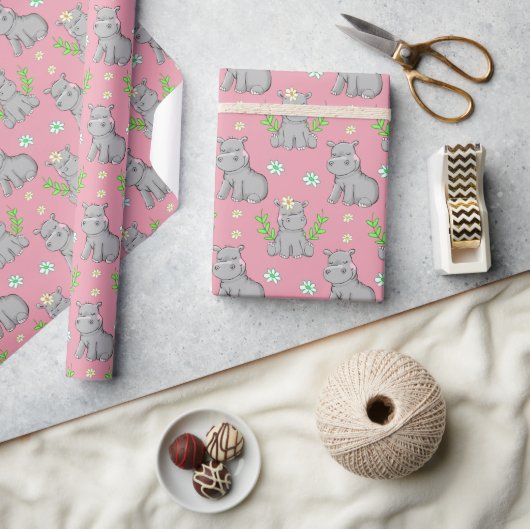 Happy Little Hippos en Flowers Cadeaupapier (Crafts)