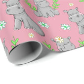 Happy Little Hippos en Flowers Cadeaupapier (Rol Hoek)