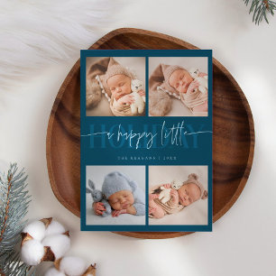 Happy Little Holiday Blauwgroen Multi Photo Birth Aankondiging