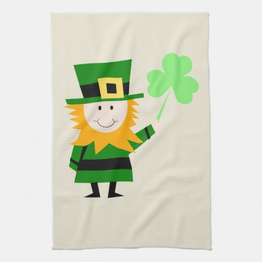 Happy Little Leprechaun Beige Theedoek (Verticaal)