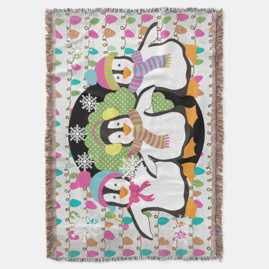 Happy Little Penguins Holiday Throw Deken (Voorkant Verticaal)