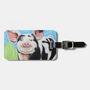 Happy Little Pig Painting Bagagelabel