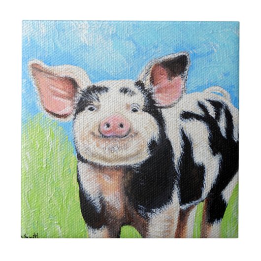 Happy Little Pig Painting Tegeltje (Voorkant)