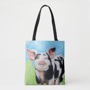 Happy Little Pig Painting Tote Bag