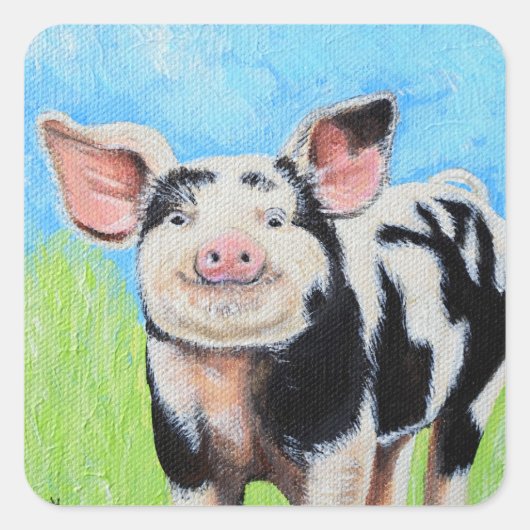 Happy Little Pig Painting Vierkante Sticker (Voorkant)
