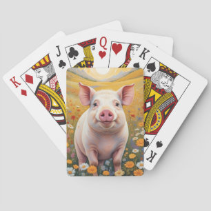 Happy Little Pig Sunny Daisy Field Pokerkaarten