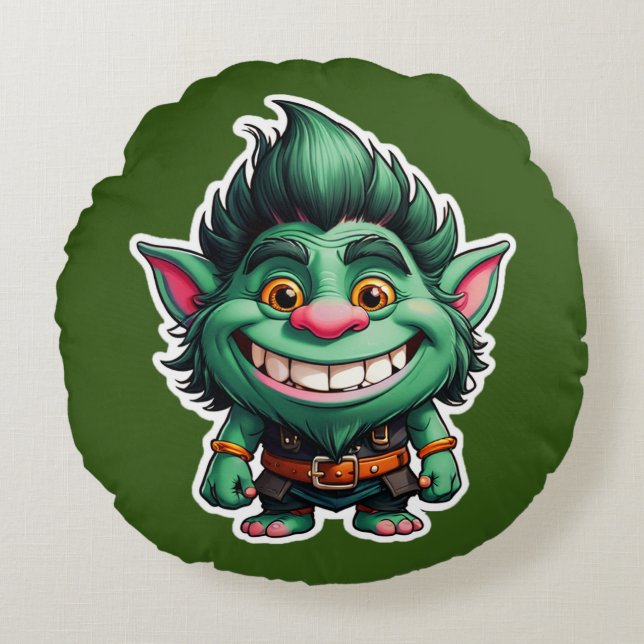 Happy Little Troll Chibi illustratie Rond Kussen (Voorkant)