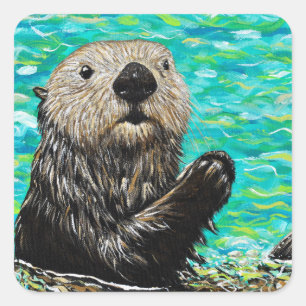 Happy Little Zee Otter Painting Vierkante Sticker