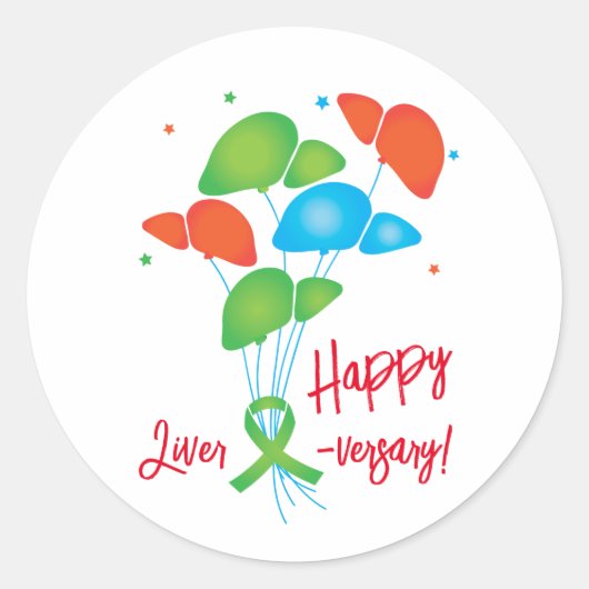 Happy Liver-jarig Transplant Balloons Classic Ro Ronde Sticker (Voorkant)