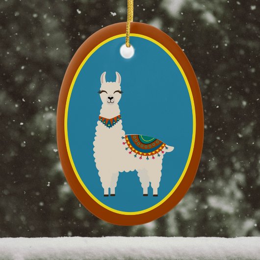 Happy Llama op Blue Keramisch Ornament