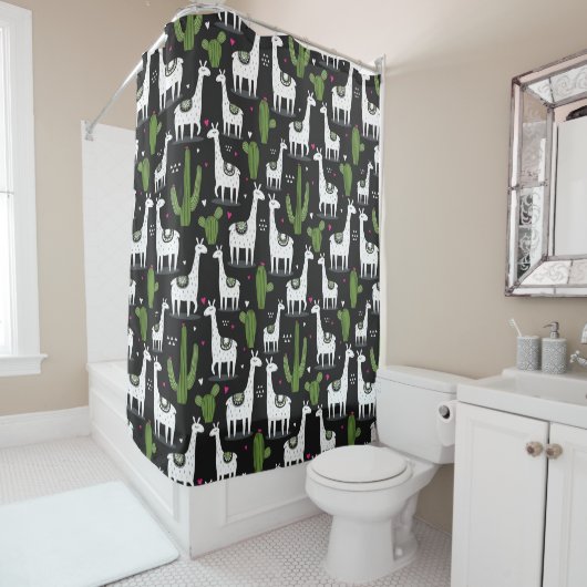 Happy Llama Pattern Douchegordijn (In situ)