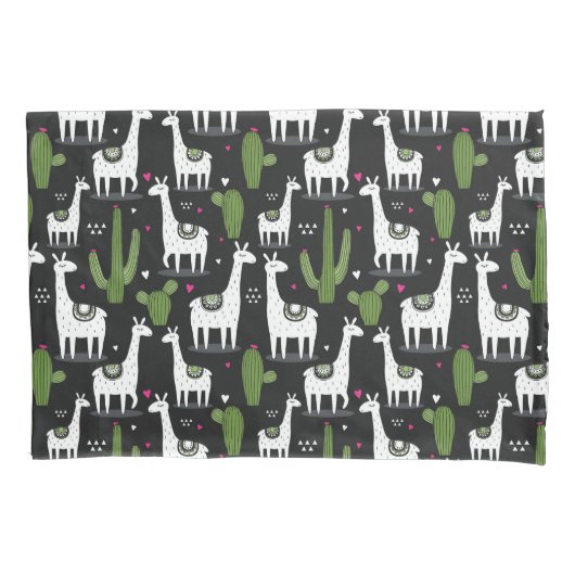 Happy Llama Pattern Kussensloop (Voorkant-Links)