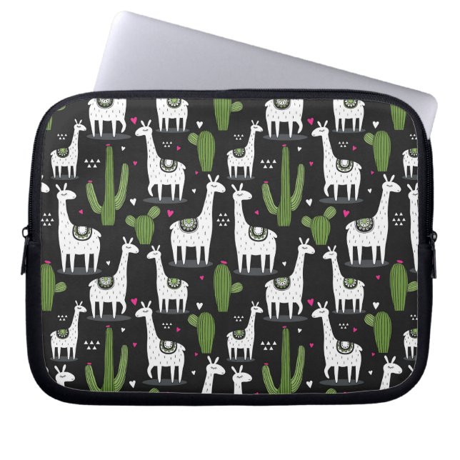 Happy Llama Pattern Laptop Sleeve (Voorkant)