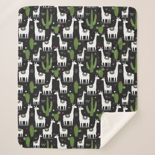 Happy Llama Pattern Sherpa Deken (Voorkant)