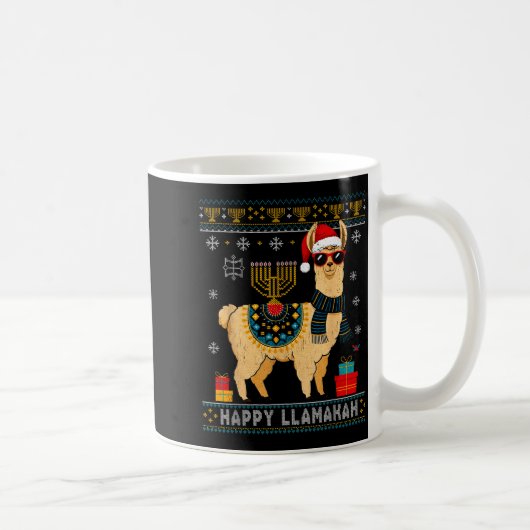 Happy Llamakah Funny Ugly Hanukkah Sweater Llama P Koffiemok (Rechts)