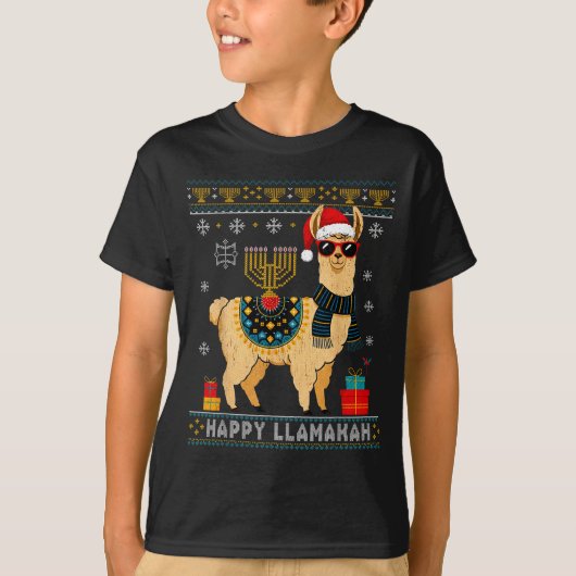 Happy Llamakah Funny Ugly Hanukkah Sweater Llama P T-shirt (Voorkant)