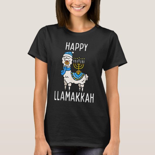 Happy Llamakkah Hanukkah Llama Menorah Chanukah Al T-shirt (Voorkant)