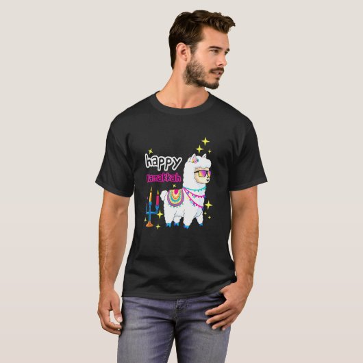 Happy Llamakkah Llama Candles Alpaca Menorah Jewis T-shirt (Voorkant volledig)