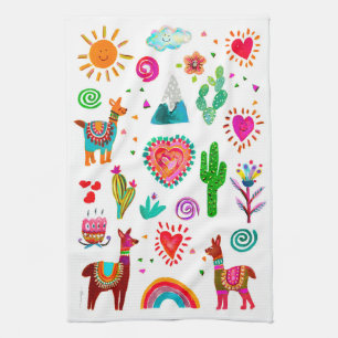Happy Llamas & Hearts Simple Kitchen Towels Theedoek