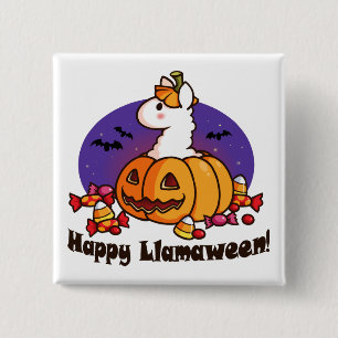 Happy Llamaween Vierkante Button 5,1 Cm
