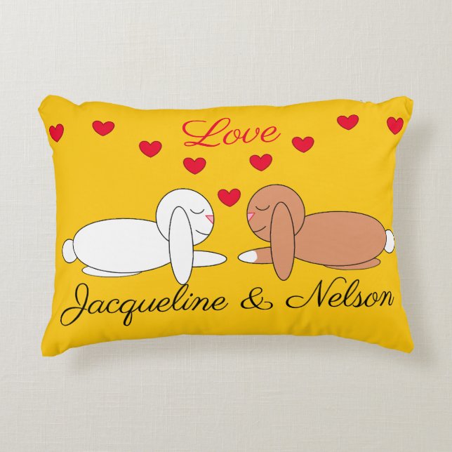Happy, Loving Rabbits: Yellow Accent Kussen (Voorkant)